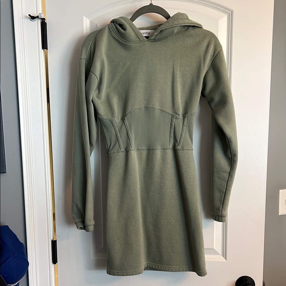 Sage Green Hooded Sweatshirt Dress